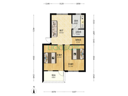 考场路 2室1厅1卫 53平方
