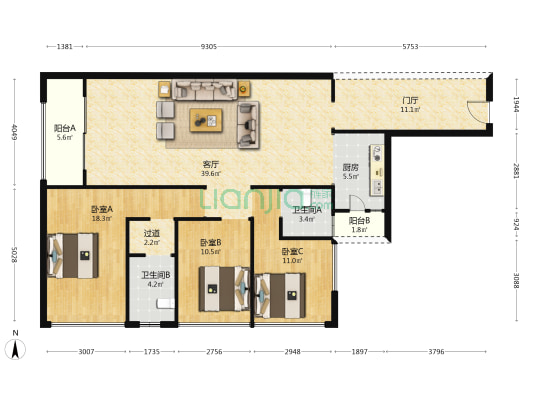 依水丽都 3室1厅2卫 144平方