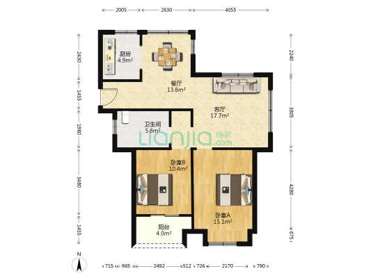 金都美地 2室2厅1卫 90平方