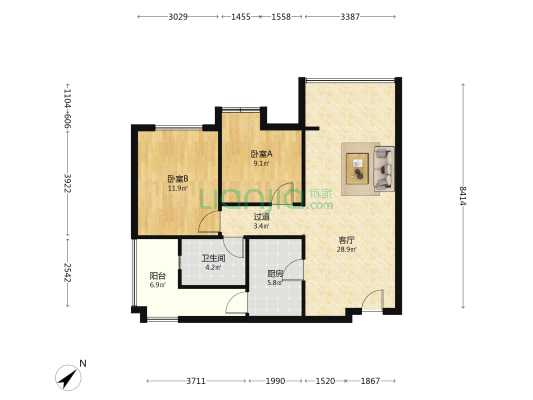 鹭湖宫八区A组团 2室1厅1卫 82平方