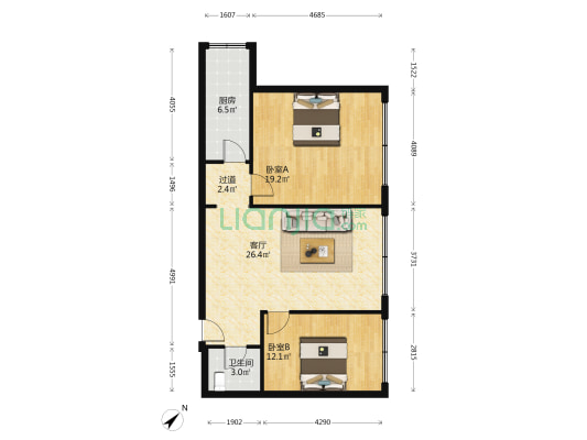 华仕名园 2室1厅1卫 83平方