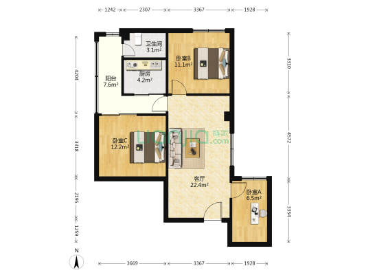 夏园大厦 3室1厅1卫 88平方