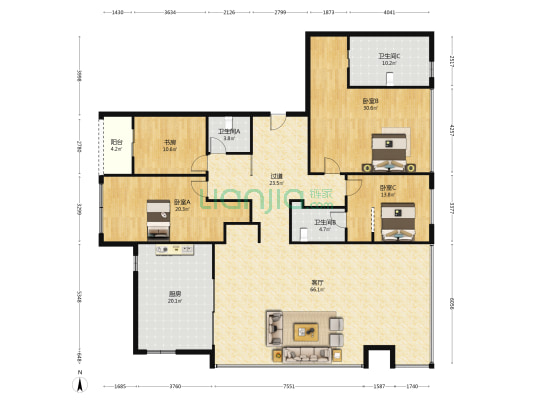 华润瑞府 4室1厅3卫 284平方
