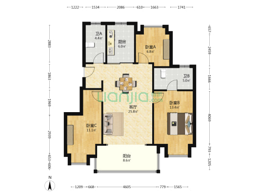 中锐·星悦江南 3室1厅2卫 97平方