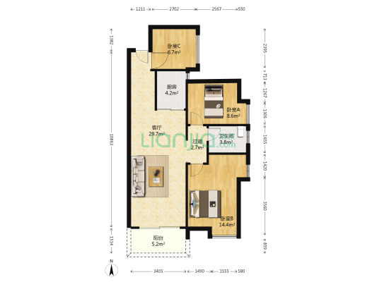 锦地繁花 3室1厅1卫 88平方