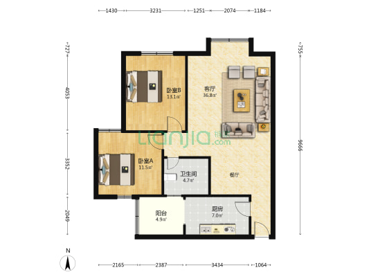 尚阳东区 2室1厅1卫 89平方
