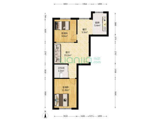 南航雅苑 2室2厅1卫 71平方