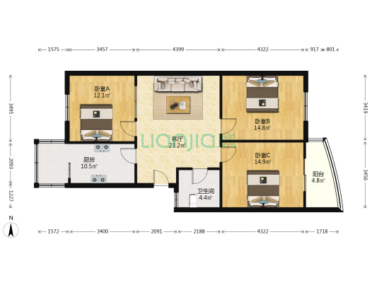 亿达小区 3室1厅1卫 102平方