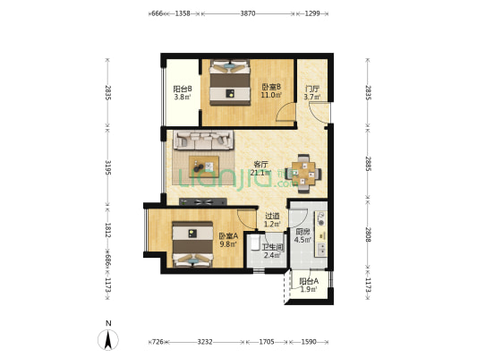 学府北苑 2室1厅1卫 75平方