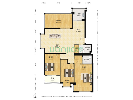 金典家园 3室2厅2卫 143平方