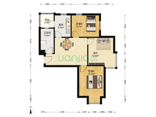 荣盛里(西青) 2室1厅1卫 90平方