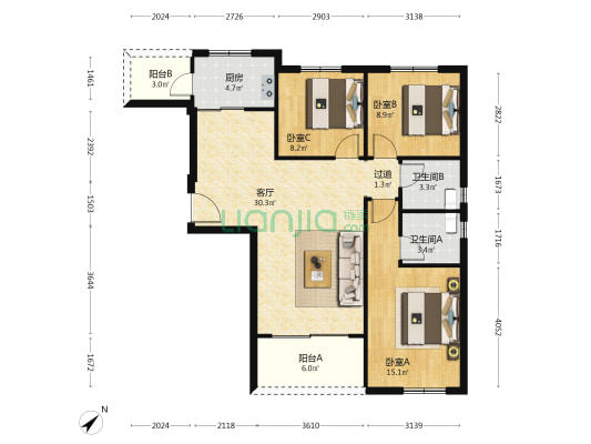 乾和新天汇 3室1厅2卫 103平方