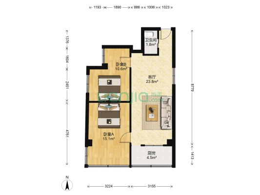 荔园小区 2室1厅1卫 67平方