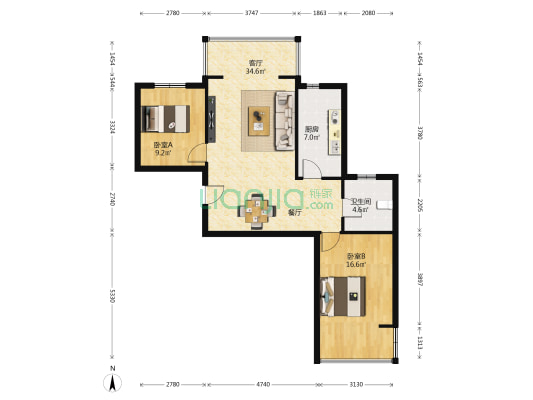 北景芫小区 2室1厅1卫 99平方