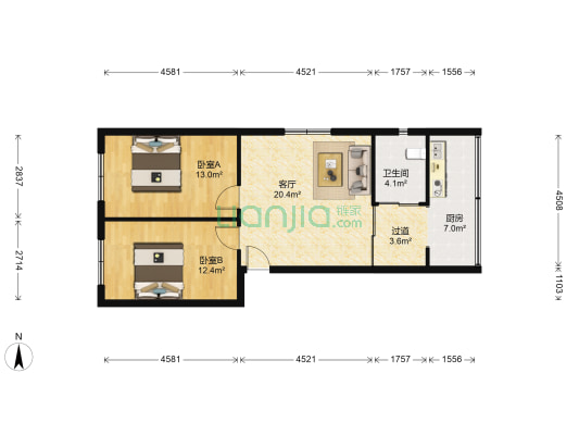 阳光小区 2室1厅1卫 80平方