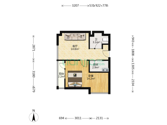 诗意公馆 1室1厅1卫 51平方