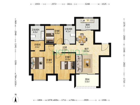 和昌盛世城邦恒园 3室1厅2卫 101平方