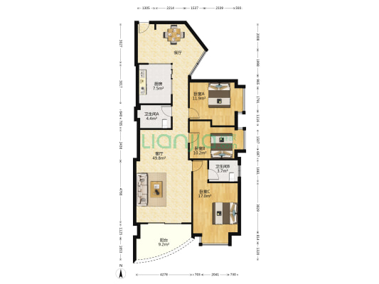 东一时区 3室1厅2卫 134平方