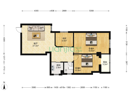 金椰大厦 3室1厅1卫 91平方