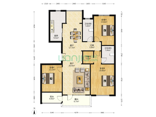 肯彤名邸 3室2厅2卫 157平方