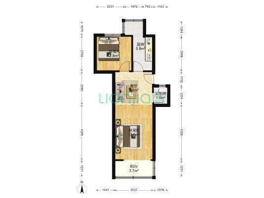 煤建路26号 2室1厅1卫 52平方
