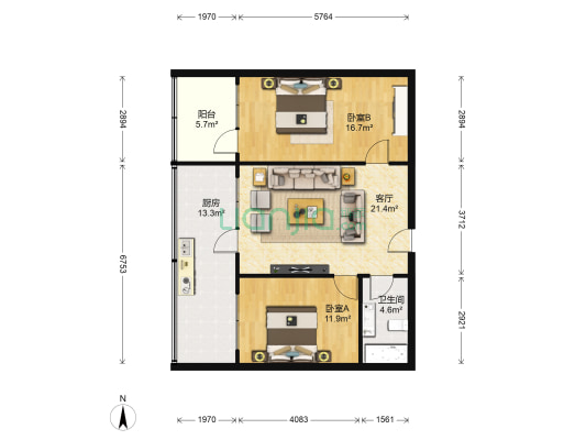阳光家园（酒泉路） 2室1厅1卫 90平方