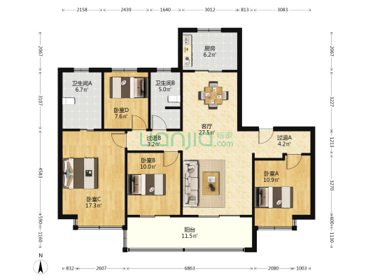 锦云台 4室1厅2卫 143平方