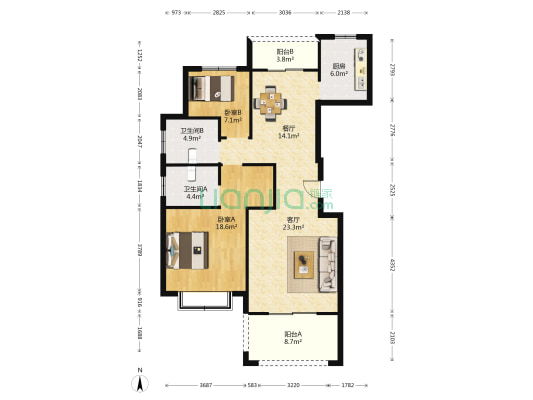 春风渡 2室2厅2卫 120平方