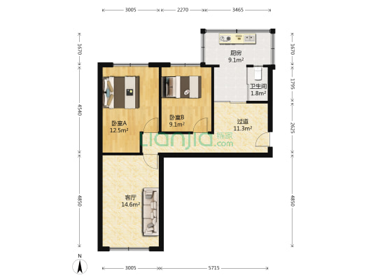 光机三区 2室1厅1卫 74平方