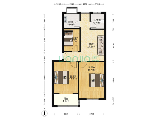 苏桥乡家属院 3室1厅1卫 77平方