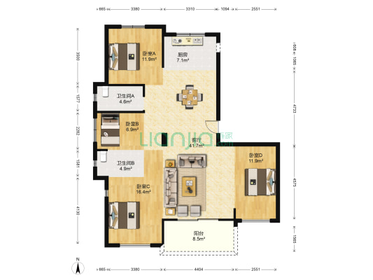 湖语澜轩 4室1厅2卫 266平方