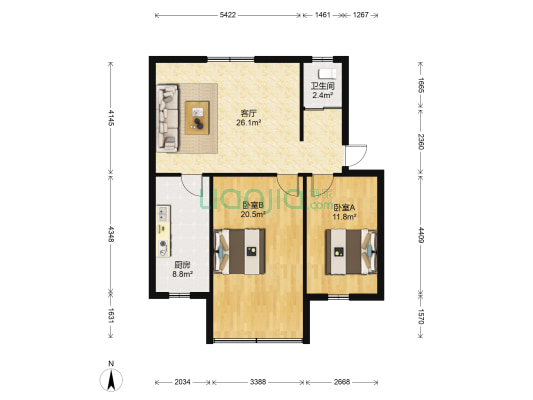 带湖路农贸市场 2室1厅1卫 76平方