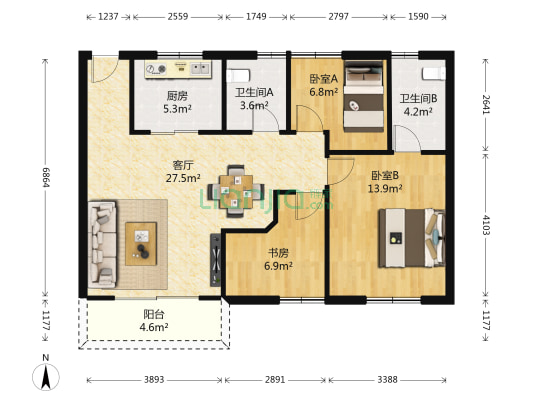 梨树新居 3室1厅2卫 96平方