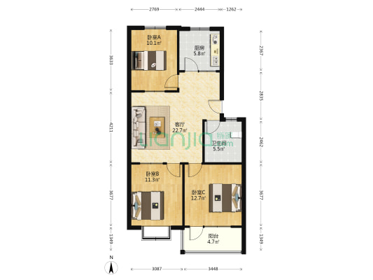 益丰园 3室1厅1卫 90平方