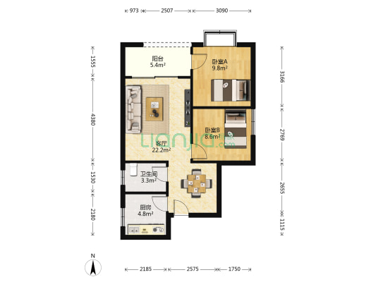 山水景园 2室1厅1卫 70平方