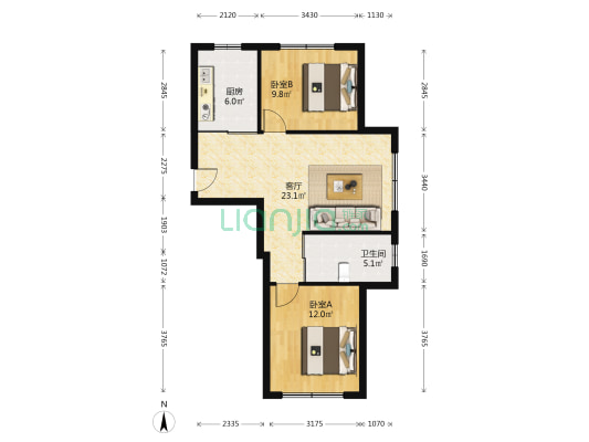 万福小筑 2室1厅1卫 80平方