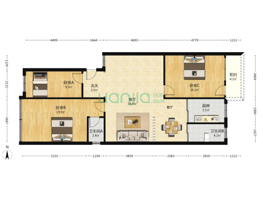 信美路14号 3室1厅2卫 123平方