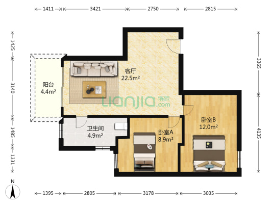 鹤景楼 2室1厅1卫 64平方