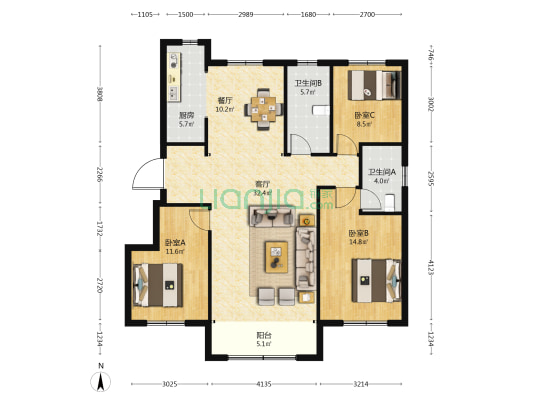 泽信和熙府 3室2厅2卫 125平方