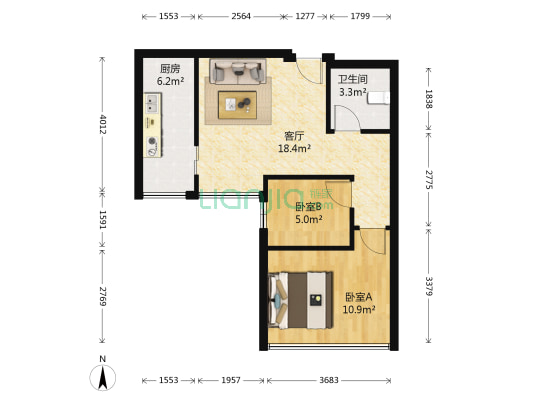 佳润临江上品 2室1厅1卫 46平方