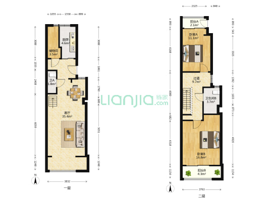 新京都家园 2室1厅2卫 88平方