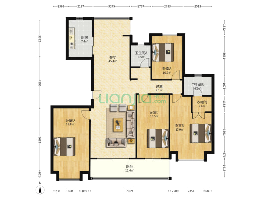 庐前 4室1厅2卫 181平方