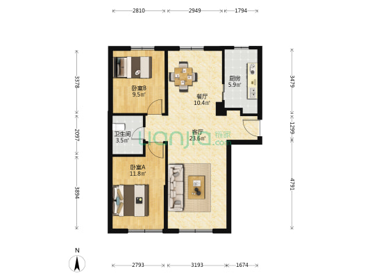 古城现代嘉园 2室2厅1卫 94平方