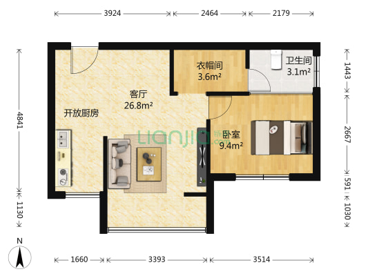 上佳双子鑫座 1室1厅1卫 56平方