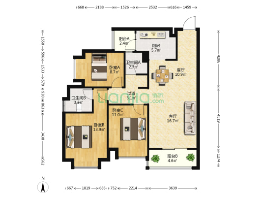 大华公园天下 3室2厅2卫 113平方