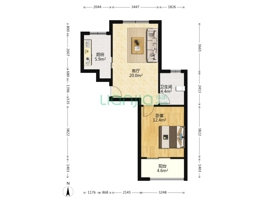塘泾北苑 1室1厅1卫 64平方
