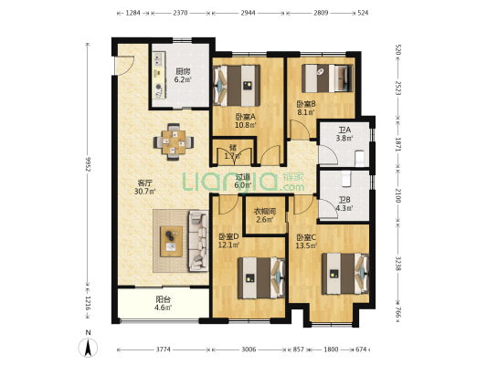海曙金茂府 4室1厅2卫 131平方