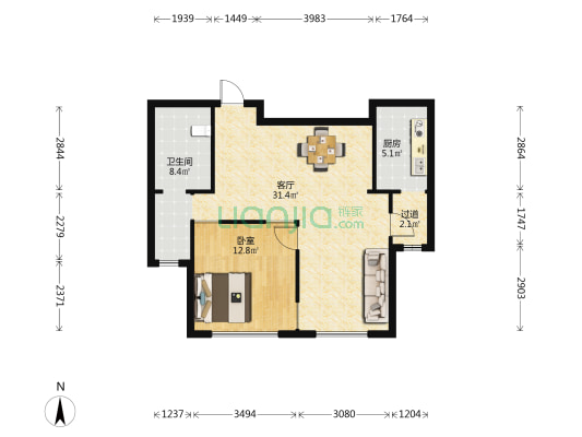 暨阳湖皇冠 1室1厅1卫 78平方