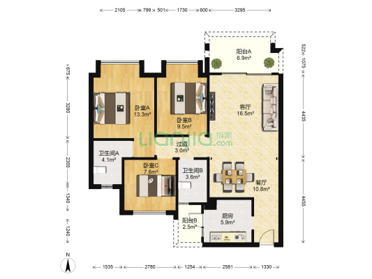 瀚华花园 3室2厅2卫 94平方
