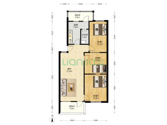 文峰中路十一巷 3室1厅1卫 90平方